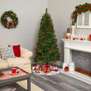 6.5’ Norway Mixed Pine Artificial Christmas Tree with 350 Clear LED Lights, Pine Cones and Berries