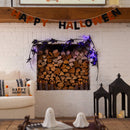 6.5' Pre-Lit Artificial Halloween Black Maple Garland with 48 Orange & Purple LED Lights