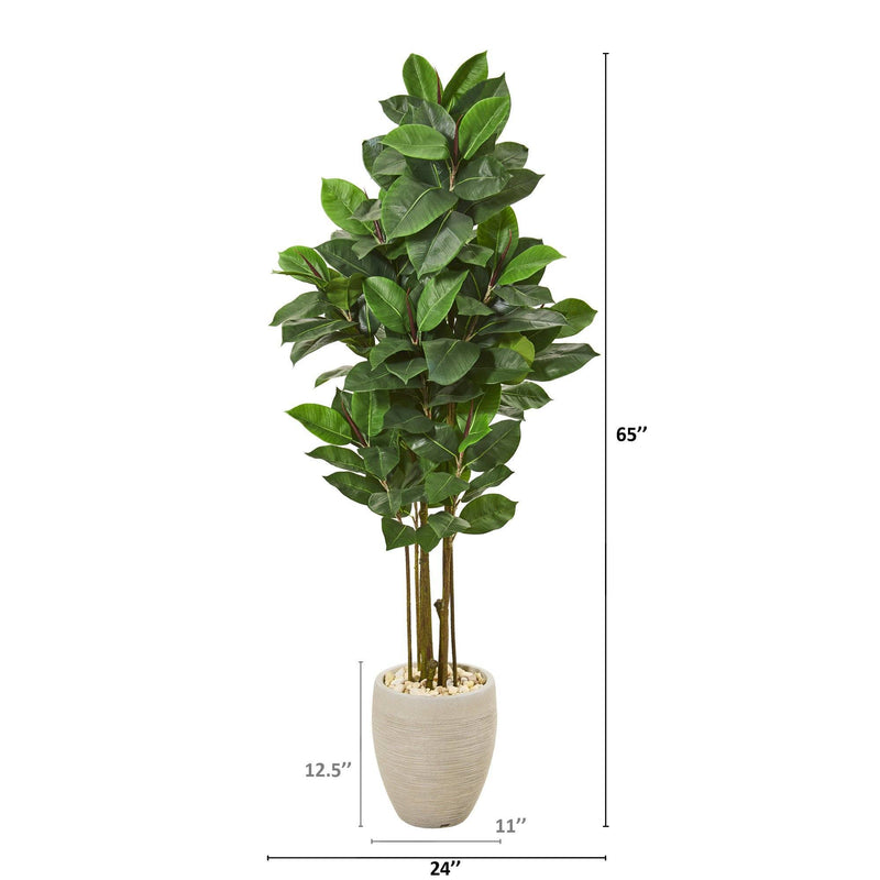 65” Rubber Leaf Artificial Tree in Sand Colored Planter, photo 2 of 2