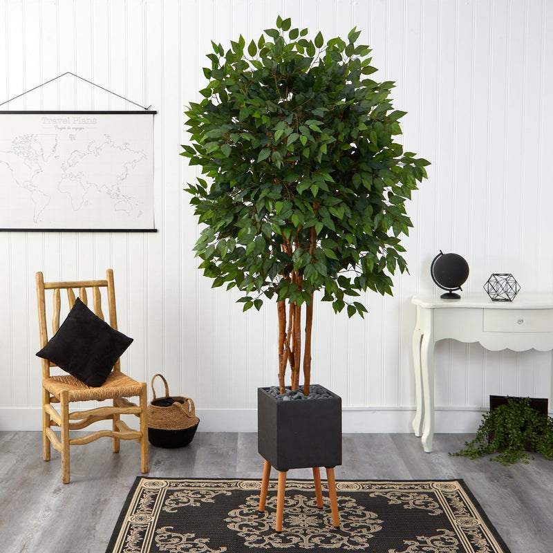 6.5’ Super Deluxe Ficus Artificial Tree in Black Planter with Stand, photo 4 of 4