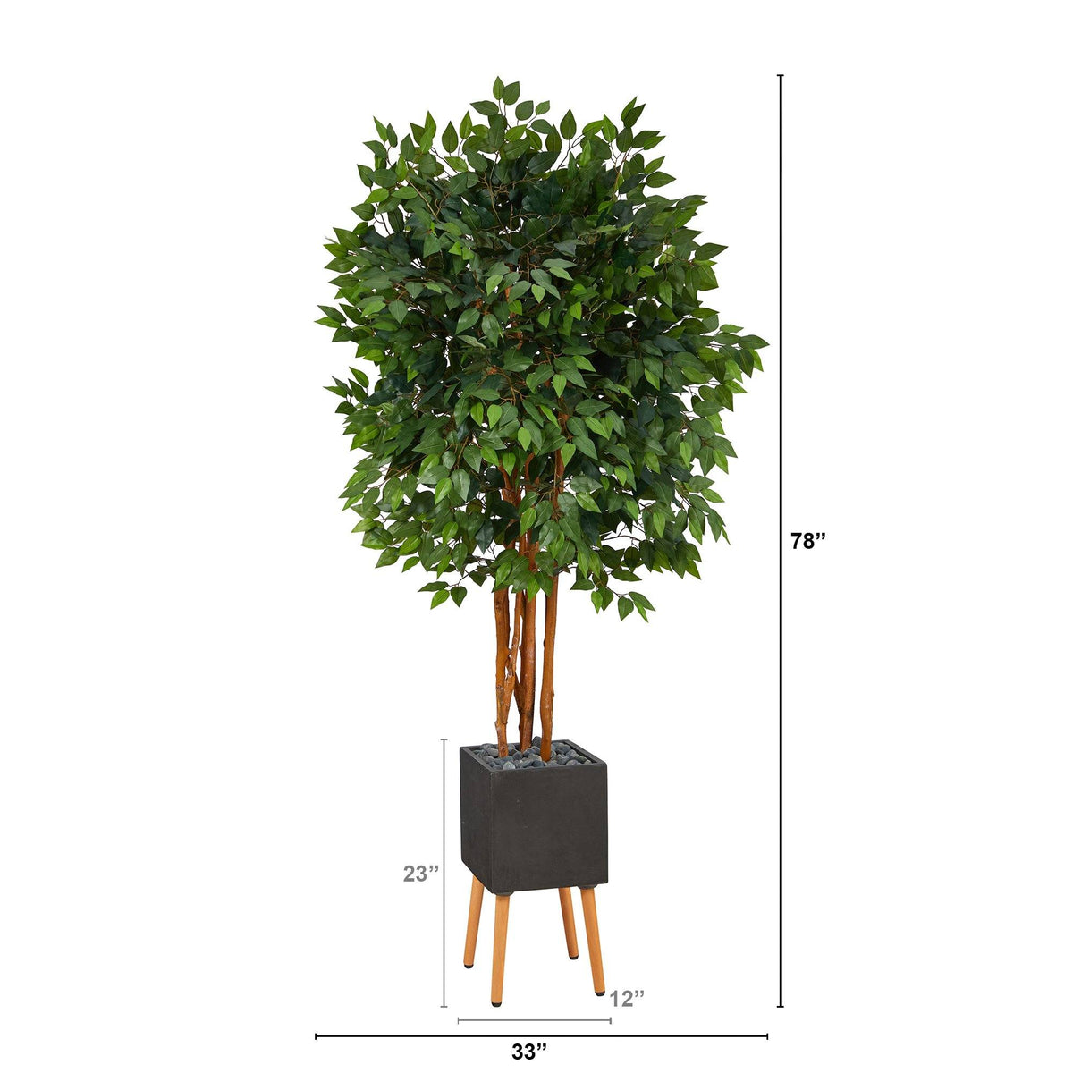 6.5’ Super Deluxe Ficus Artificial Tree in Black Planter with Stand, photo 2 of 4
