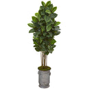 68” Rubber Leaf Artificial Tree in Vintage Metal Planter
