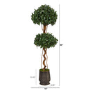 68” Sweet Bay Double Ball Topiary Artificial Tree in Ribbed Metal Planter