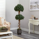 68” Sweet Bay Double Ball Topiary Artificial Tree in Ribbed Metal Planter