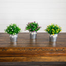 7” Artificial Flowering Mini Daisy Plant in Decorative Daisy Tin Planter -Set of 3