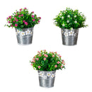 7” Artificial Flowering Mini Daisy Plant in Decorative Daisy Tin Planter -Set of 3