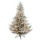 7’ Flocked Fraser Fir Artificial Christmas Tree with 600 Warm White Lights and 3852 Bendable Branches