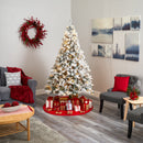 7' Flocked White River Mountain Pine Artificial Christmas Tree with Pinecones and 350 LED Lights