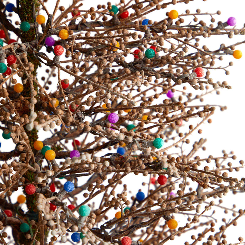 7' Frosted Berry Twig Christmas Tree with 450 Multicolored Gum Ball LED Lights and 1192 Bendable Branches