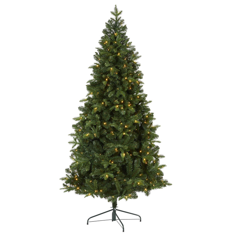 7’ Grand Teton Spruce Flat Back Artificial Christmas Tree with 220 Clear LED Lights and 953 Bendable Branches