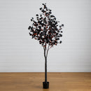 7' Pre-Lit Artificial Halloween Black Eucalyptus Tree with 420 Orange & Purple LED Lights