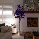 7' Pre-Lit Artificial Halloween Black Eucalyptus Tree with 420 Orange & Purple LED Lights
