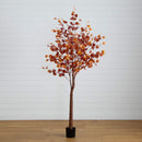 7' Pre-Lit Grand Autumn Eucalyptus Artificial Fall Tree with 420 Warm White LED Lights