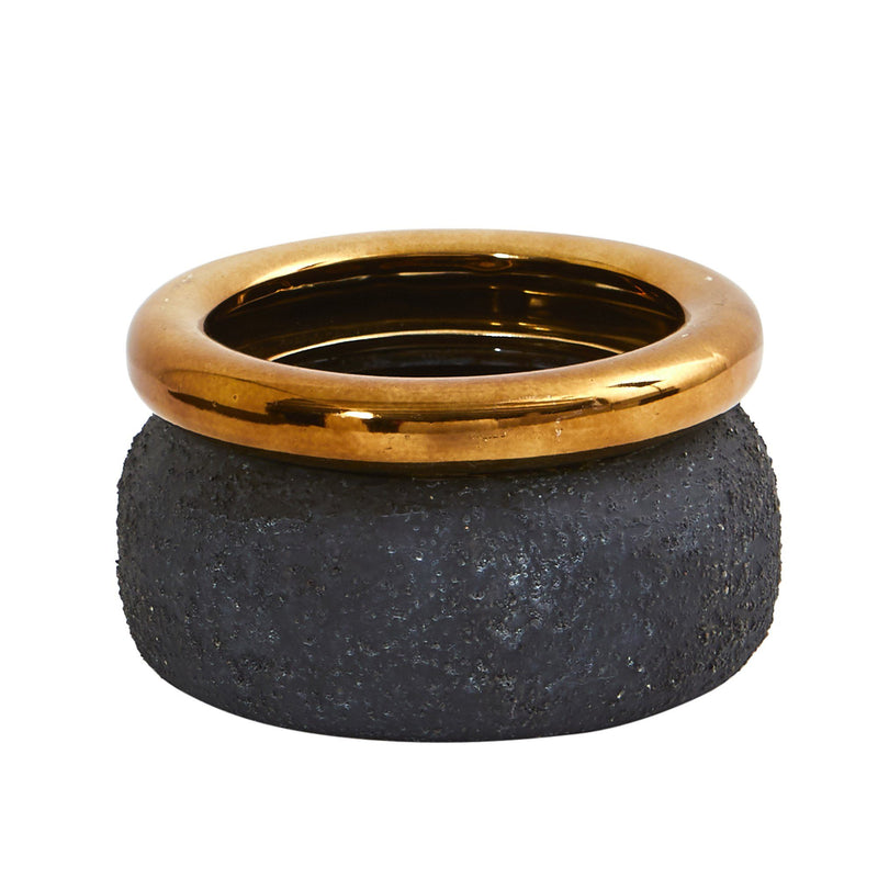 7” Stone Planter with Bronze Rim