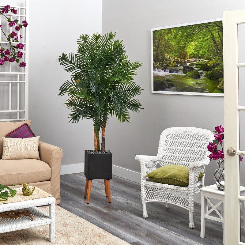 70” Areca Palm Artificial Tree in Black Planter with Stand, photo 4 of 4