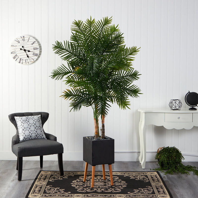 70” Areca Palm Artificial Tree in Black Planter with Stand, photo 3 of 4