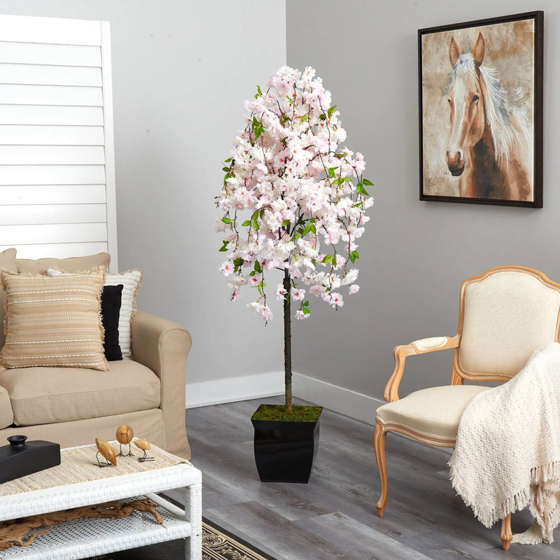 70” Cherry Blossom Artificial Tree in Black Metal Planter, photo 4 of 4