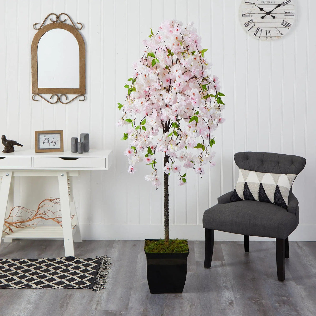 70” Cherry Blossom Artificial Tree in Black Metal Planter, photo 3 of 4