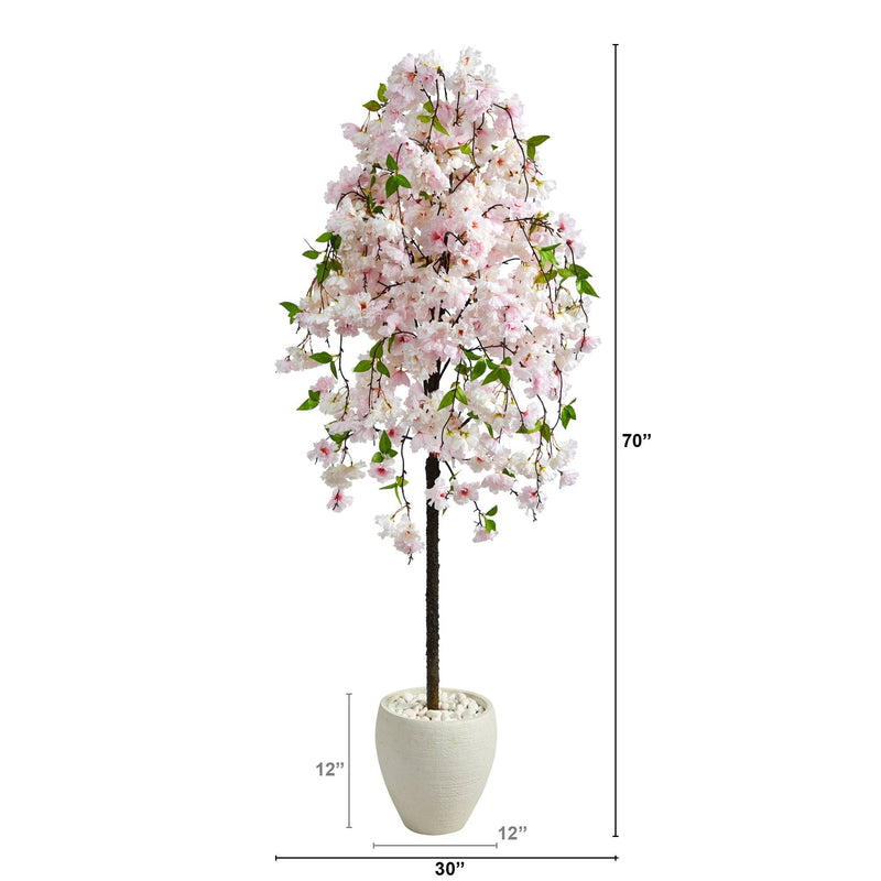 70” Cherry Blossom Artificial Tree in White Planter, photo 2 of 4