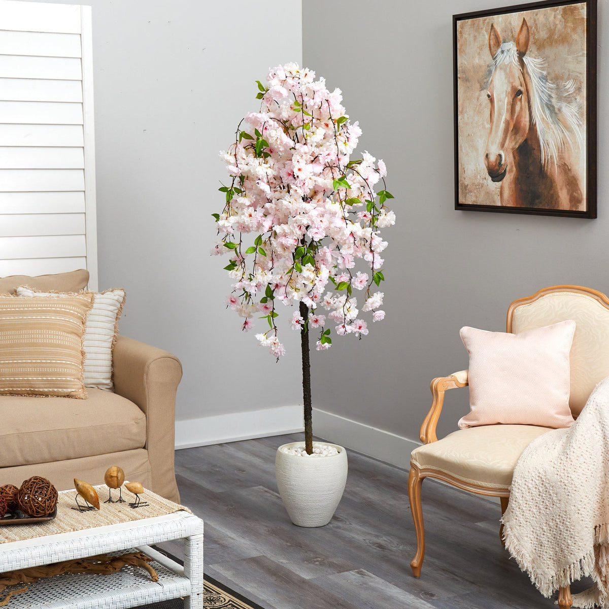 70” Cherry Blossom Artificial Tree in White Planter, photo 4 of 4