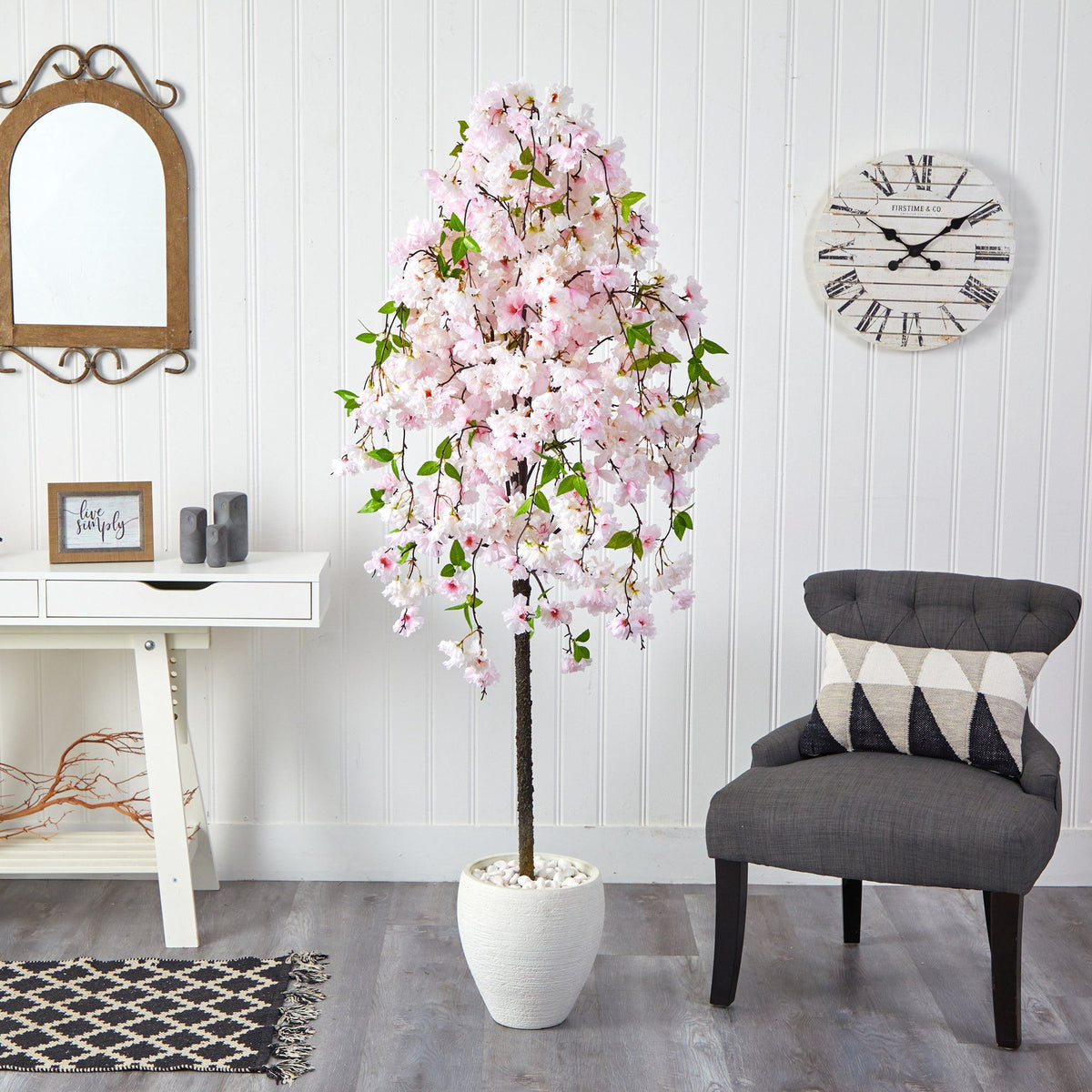 70” Cherry Blossom Artificial Tree in White Planter, photo 3 of 4