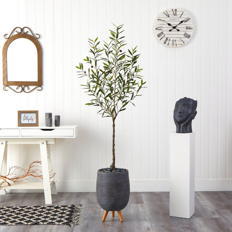 70” Olive Artificial Tree in Gray Planter with Stand, photo 3 of 4