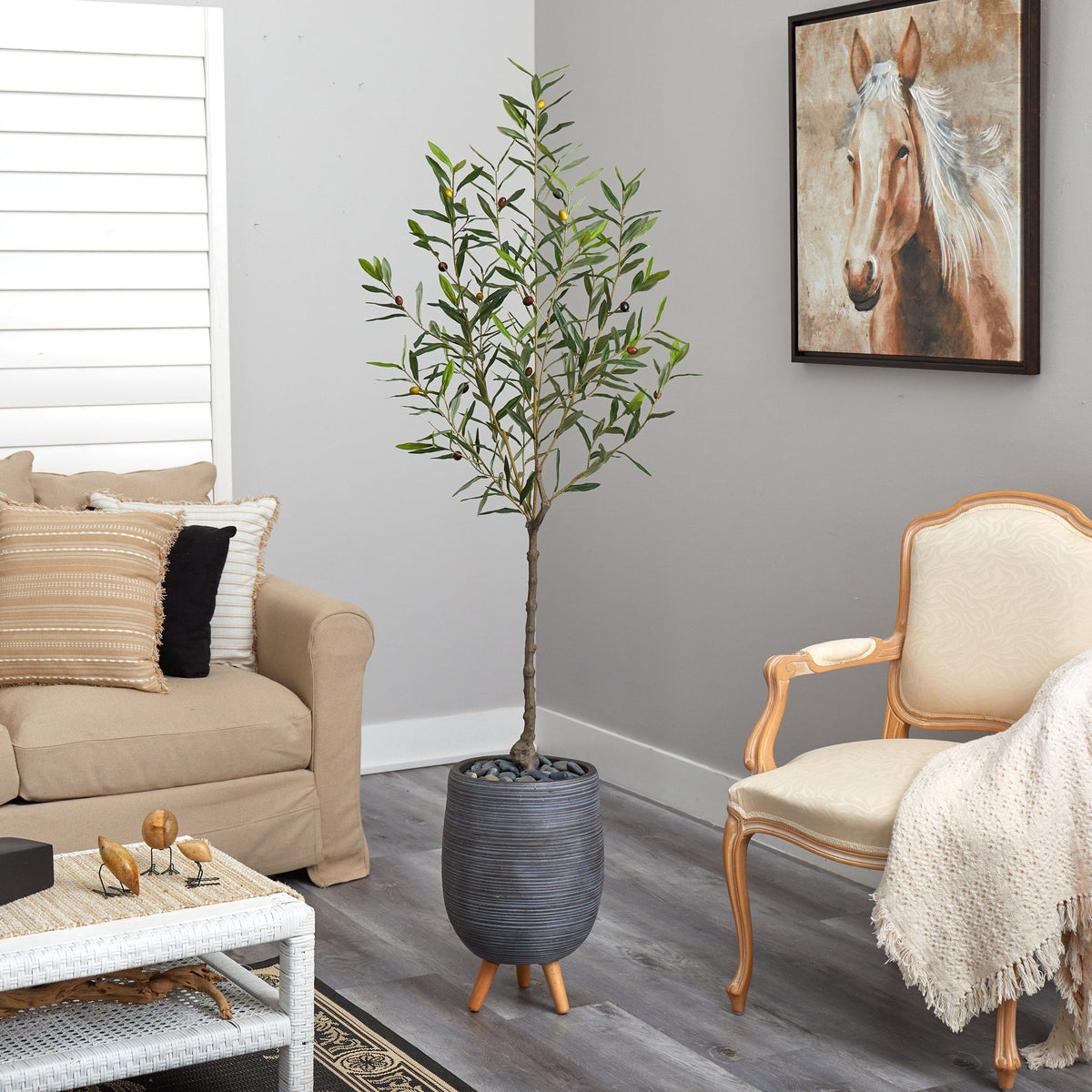 70” Olive Artificial Tree in Gray Planter with Stand, photo 4 of 4