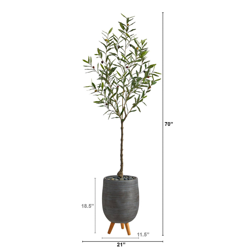 70” Olive Artificial Tree in Gray Planter with Stand, photo 2 of 4