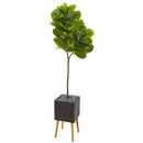 71” Fiddle Leaf Artificial Tree in Black Planter with Stand (Real Touch)