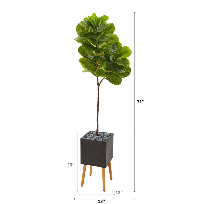 71” Fiddle Leaf Artificial Tree in Black Planter with Stand (Real Touch), photo 2 of 2