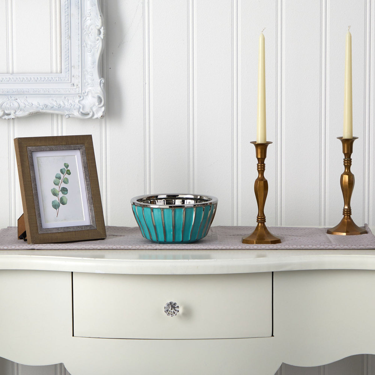 7.25” Teal Vase with Silver Burnishing, photo 3 of 3