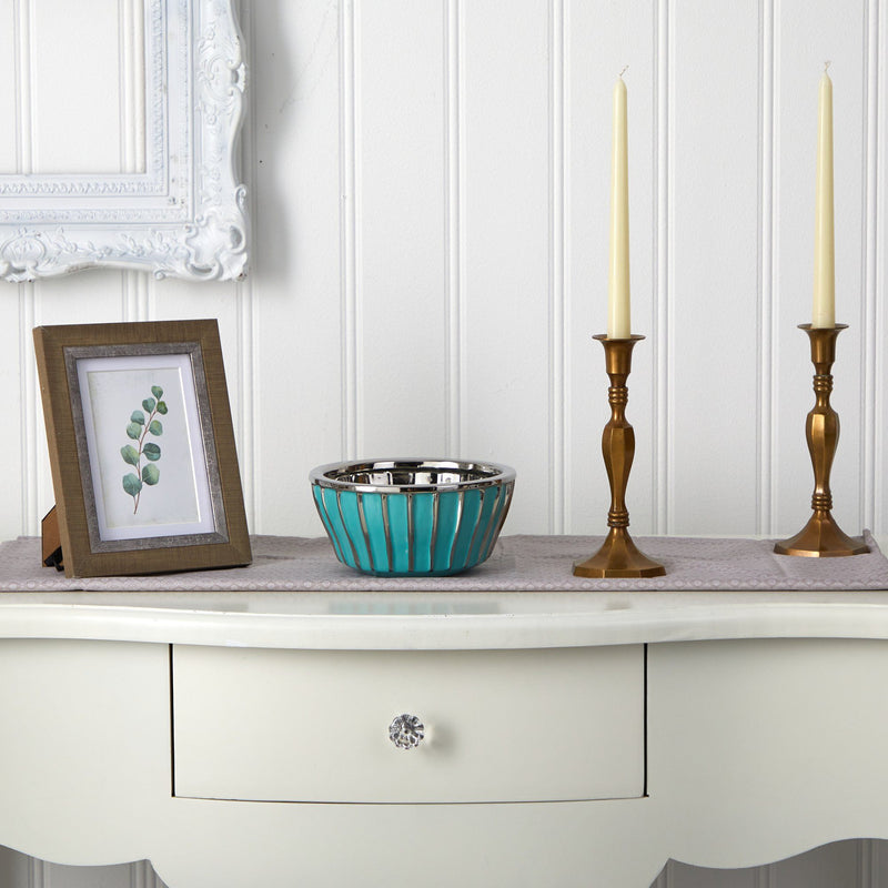 7.25” Teal Vase with Silver Burnishing, photo 3 of 3