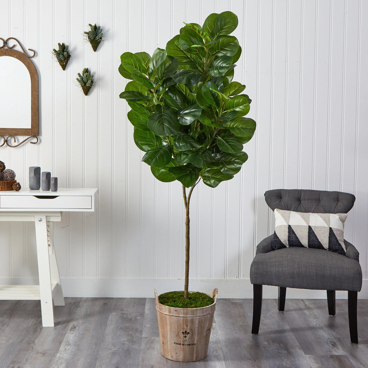 74” Fiddle leaf Fig Artificial Tree in Farmhouse Planter, photo 3 of 4