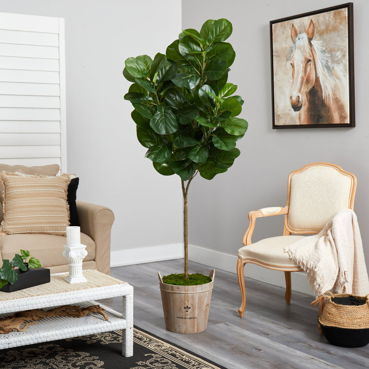 74” Fiddle leaf Fig Artificial Tree in Farmhouse Planter, photo 4 of 4