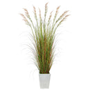 74” Grass Artificial Plant in White Metal Planter