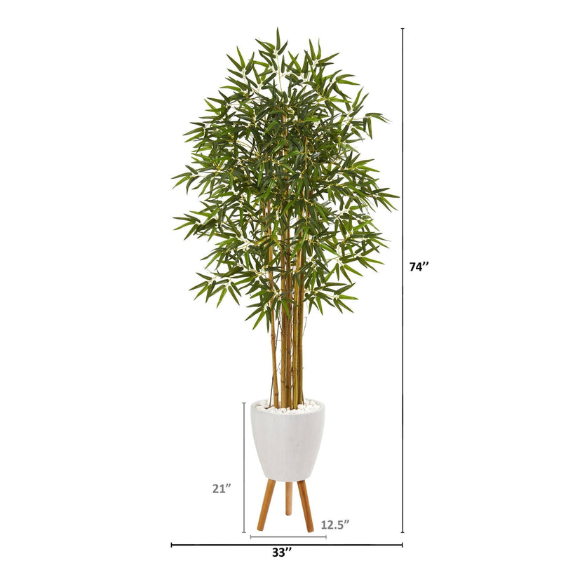 74” Multi Bambusa Bamboo Artificial Tree in White Planter with Stand