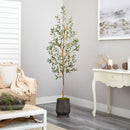 74” Olive Artificial Tree in Ribbed Metal Planter