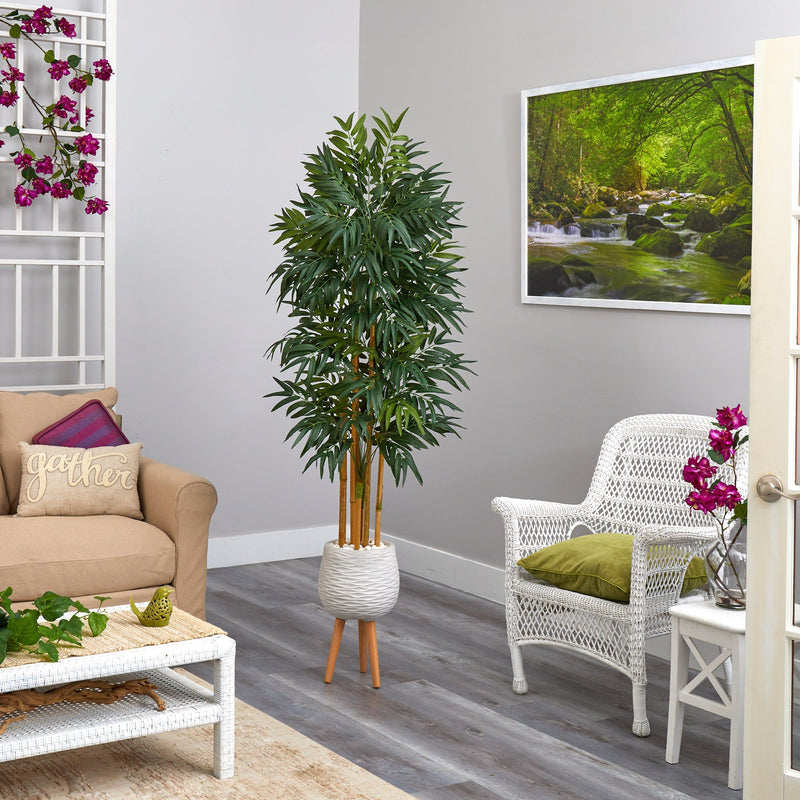 74” Phoenix Palm Artificial tree in White Planter with Stand, photo 3 of 3