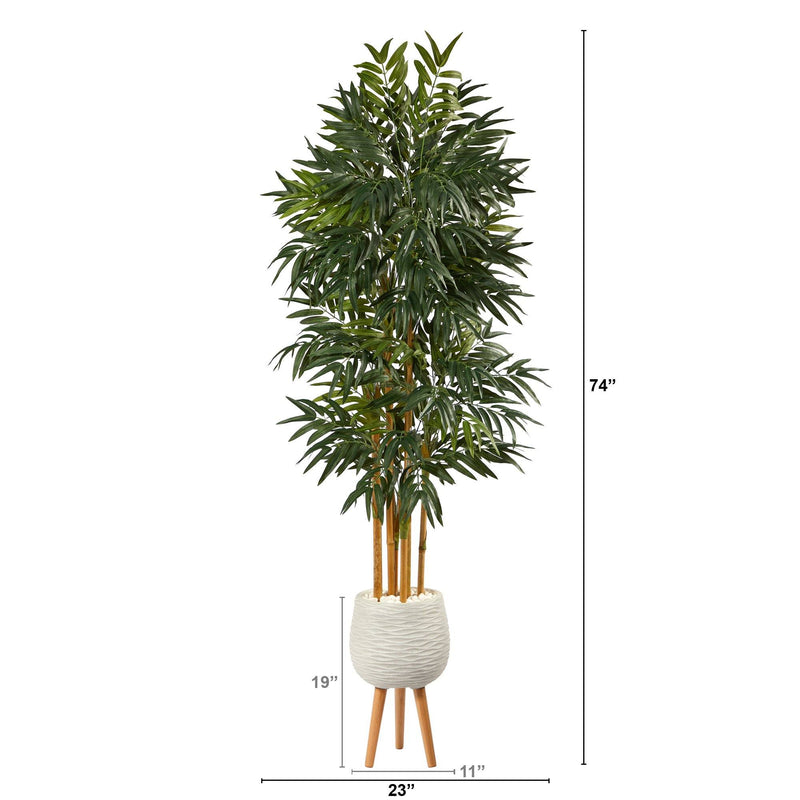 74” Phoenix Palm Artificial tree in White Planter with Stand, photo 2 of 3