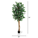 74” Artificial Triple Trunk Ficus Tree with Natural Trunk