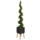 75” Cypress Artificial Spiral Tree in Black Planter with Stand