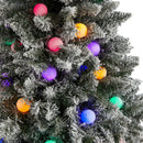 7.5' Flocked British Columbia Mountain Fir Artificial Christmas Tree with 95 Multi Color Globe Bulbs and 1113 Branches