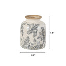 7.5” Floral Tuscan Ceramic Gray Scroll Vase