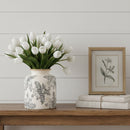 7.5” Floral Tuscan Ceramic Gray Scroll Vase