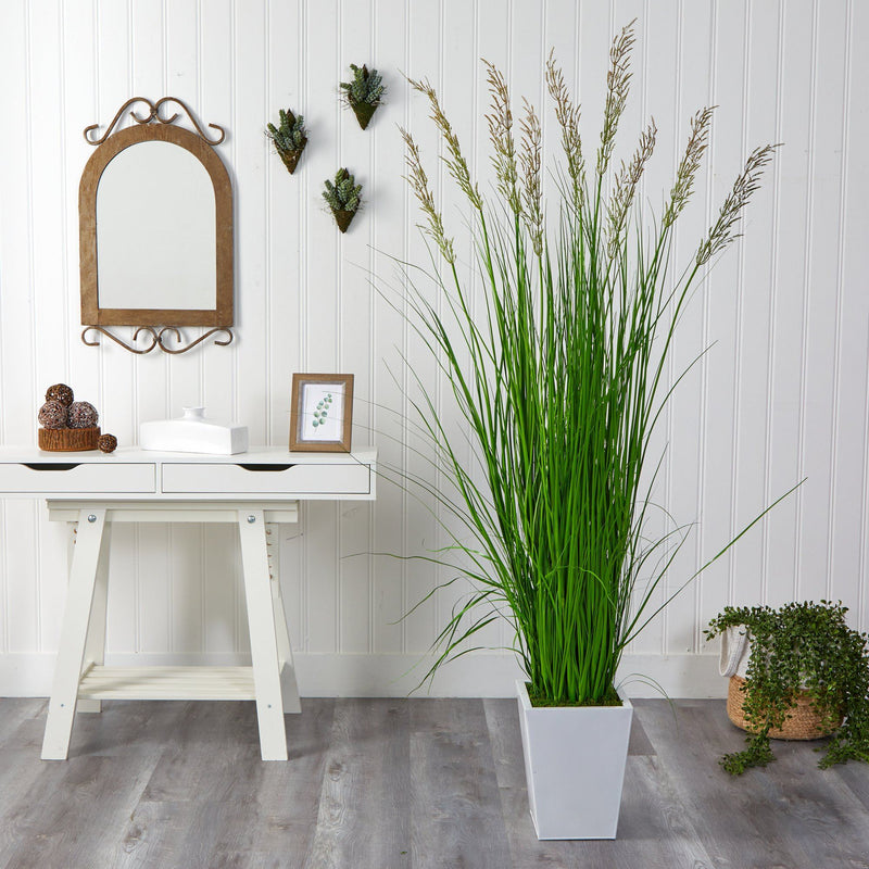 75” Grass Artificial Plant in White Metal Planter, photo 3 of 4