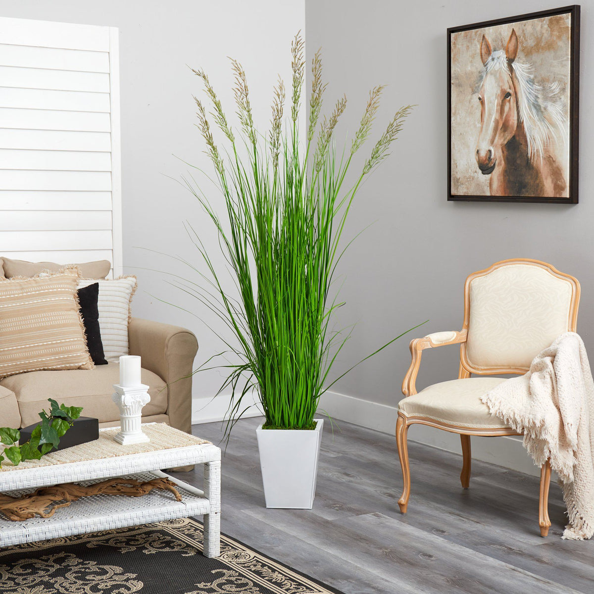 75” Grass Artificial Plant in White Metal Planter, photo 4 of 4