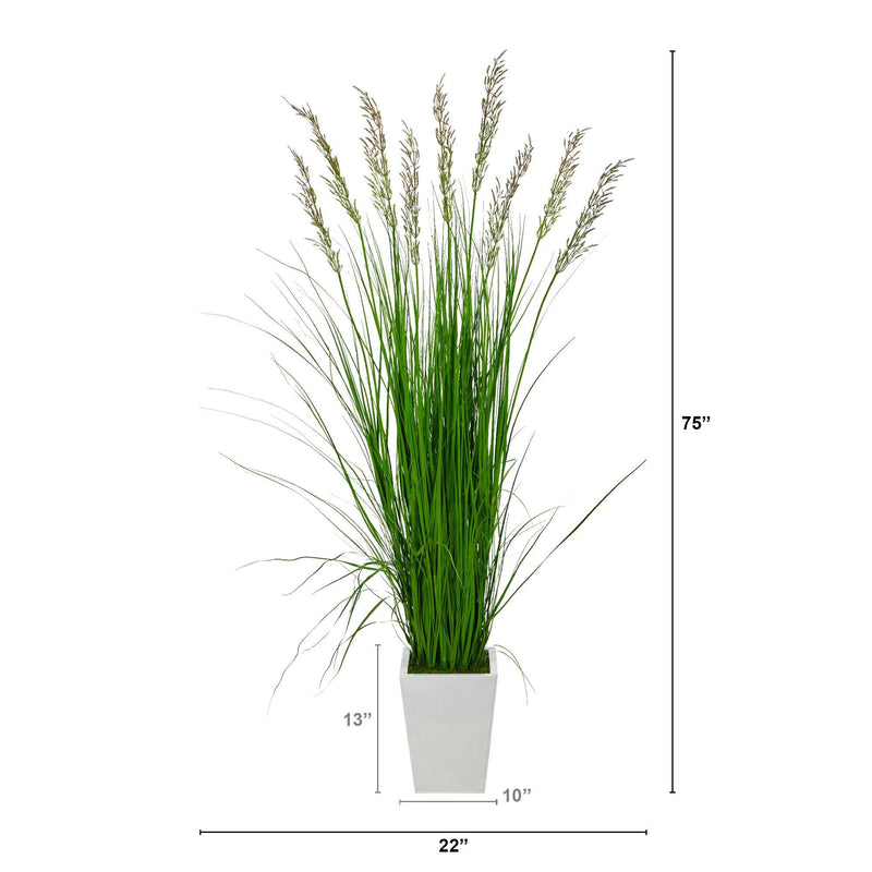 75” Grass Artificial Plant in White Metal Planter, photo 2 of 4
