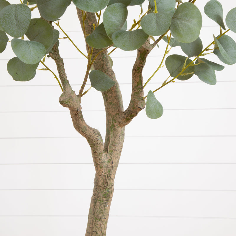 7.5’ Artificial Greco Eucalyptus Tree with Resin Stone Planter