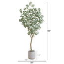 7.5’ Artificial Greco Eucalyptus Tree with Resin Stone Planter