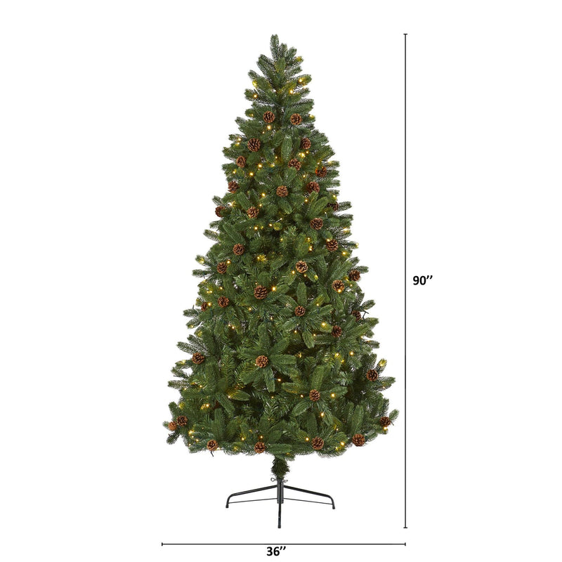 7.5' Rocky Mountain Spruce Artificial Christmas Tree with Pinecones and 400 Clear LED Lights